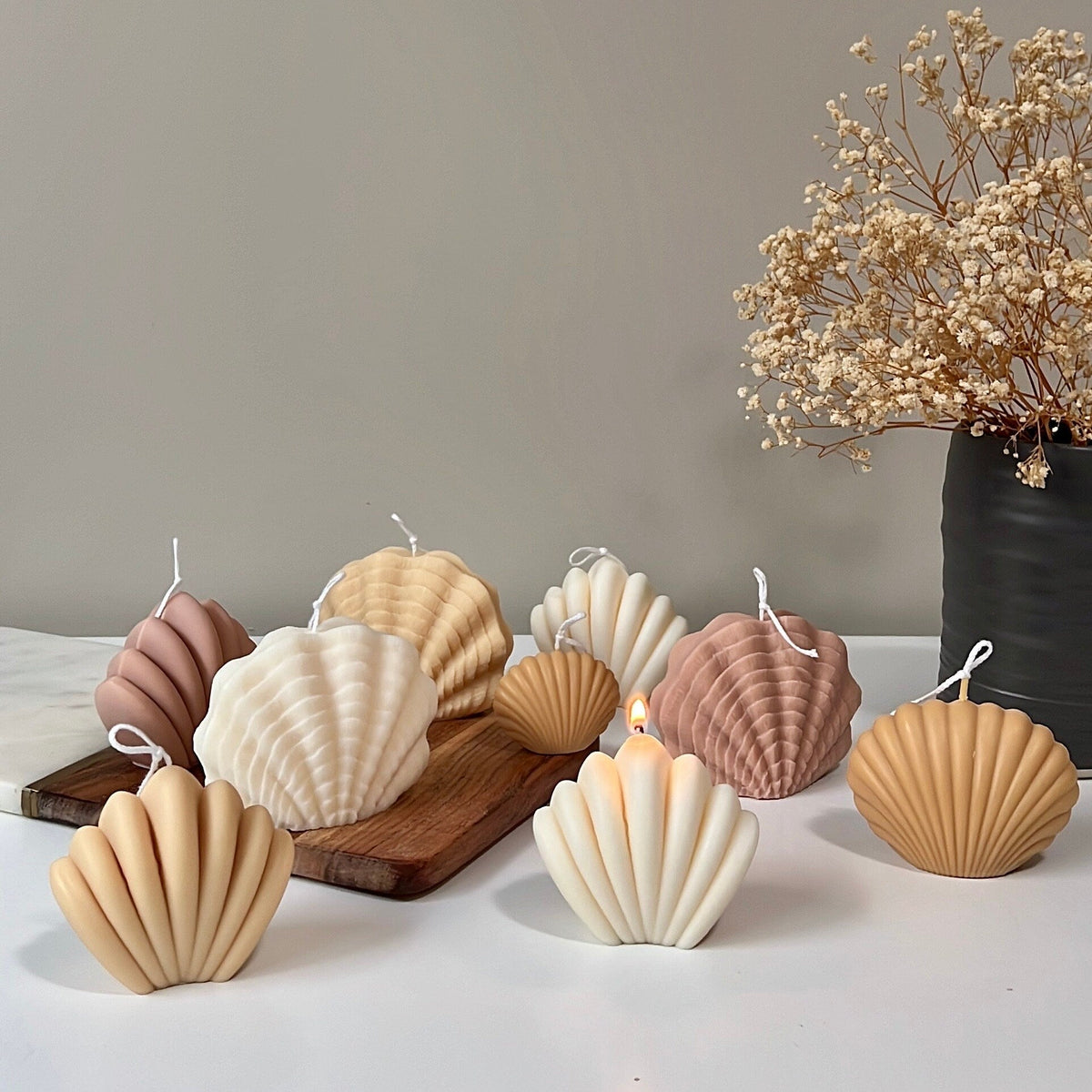 Grande bougie en cire de soja en forme de coquille | Décoration d'intérieur