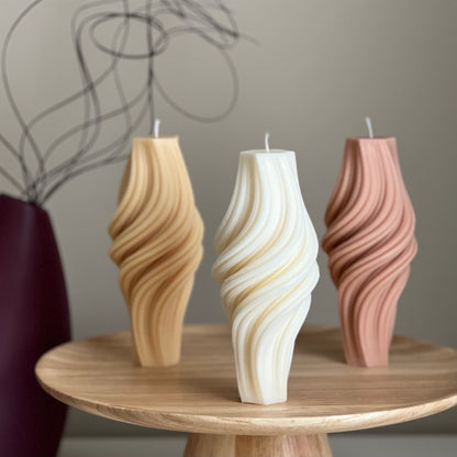 Wavy Roman Pillar Candle: Abstract Swirl Soy Wax Candle