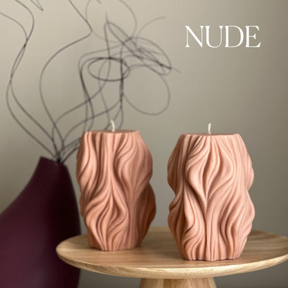 Bougie en cire de soja « Vague géante » : décoration géométrique abstraite pour table basse
