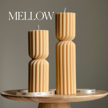 Ribbed Hourglass Soy Pillar Candle: Sculptural Table Decor