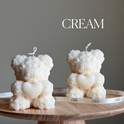 Teddy Bear Heart Candle: Sculptural Soy Wax Pillar