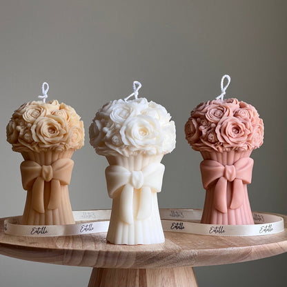 Bougie sculpturale bouquet de fleurs | Bougie pilier en cire de soja