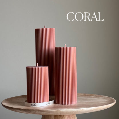 Bougie pilier en cire de soja côtelée faite main | Décoration d'intérieur