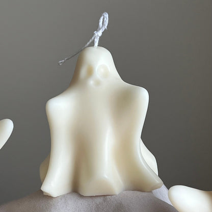 Handmade Halloween Ghost Candle: Sculptural Soy Wax Decor