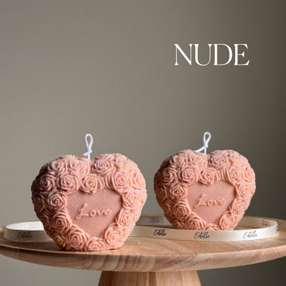 Bougie Fleur Cœur en Cire de Soja : Pilier Sculptural, Parfum Personnalisé