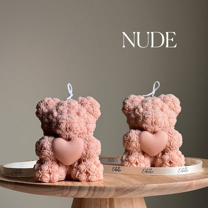 Teddy Bear Heart Candle: Sculptural Soy Wax Pillar