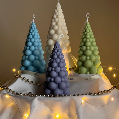Bougie sapin de Noël en bulles : Décoration festive en cire de soja coulée à la main