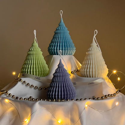 Bougie de Noël en cire de soja, modèle sapin origami : Décoration festive coulée à la main