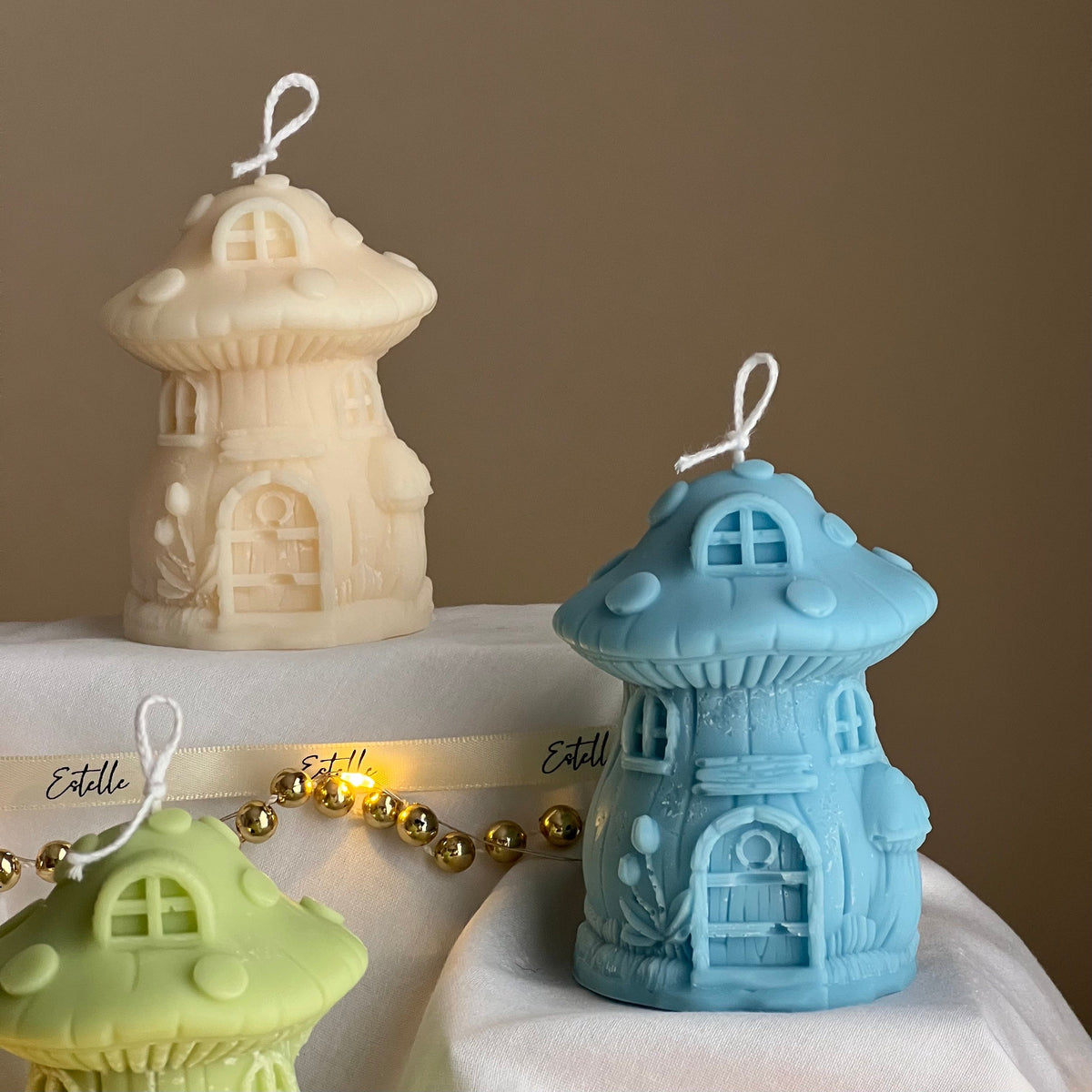Mushroom House Christmas Candle: Handmade Soy Candle, Festive Decor