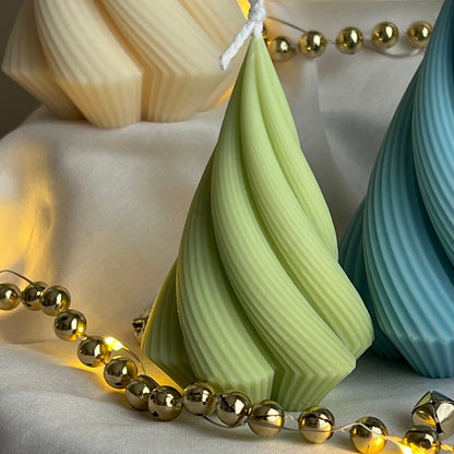 Swirl Stripped Christmas Tree Candle: Handmade Soy Wax Decor