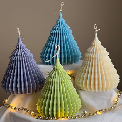 Grande bougie en cire de soja « Sapin de Noël Origami » faite à la main
