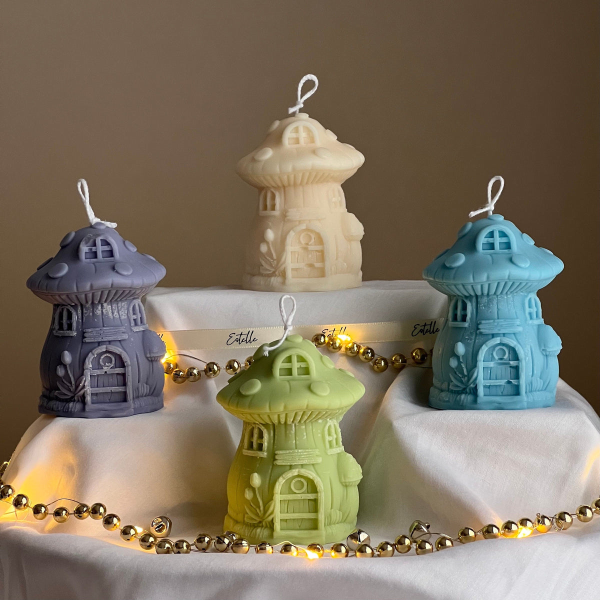 Mushroom House Christmas Candle: Handmade Soy Candle, Festive Decor