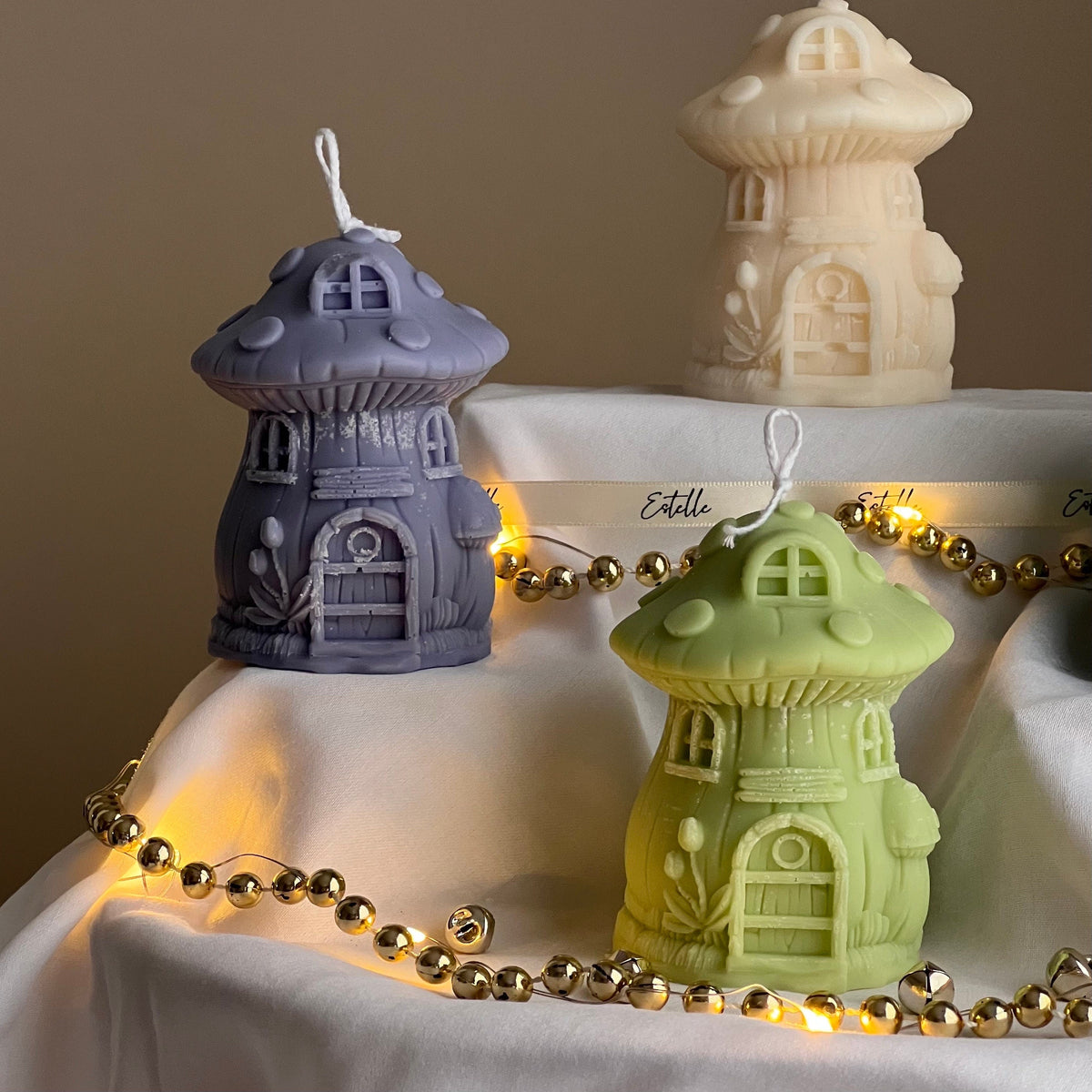 Mushroom House Christmas Candle: Handmade Soy Candle, Festive Decor