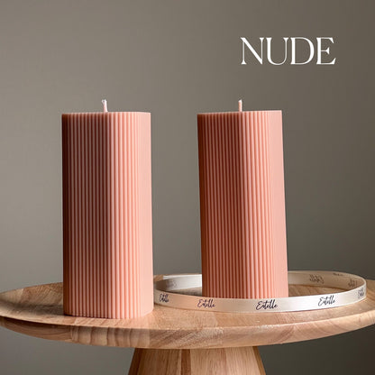 Bougie en cire de soja pilier côtelée | Décoration d'intérieur faite main