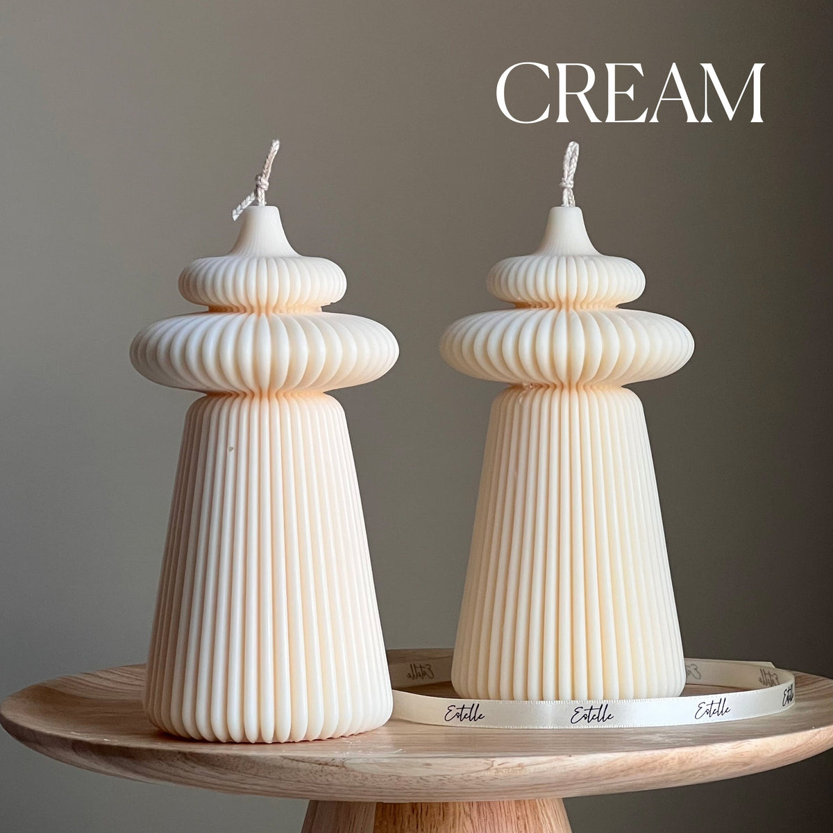 Large Ribbed Soy Pillar Candle | Sculptural Home Decor