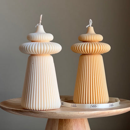 Large Ribbed Soy Pillar Candle | Sculptural Home Decor