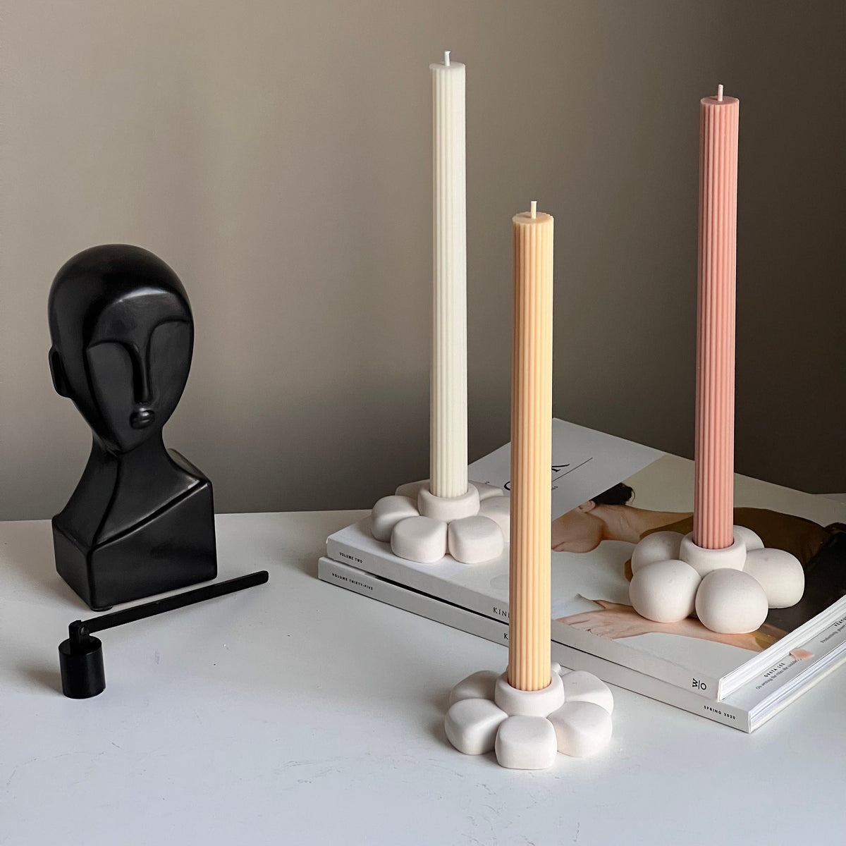 Jesmonite Flower Candlestick Holder: Handmade Table Decor