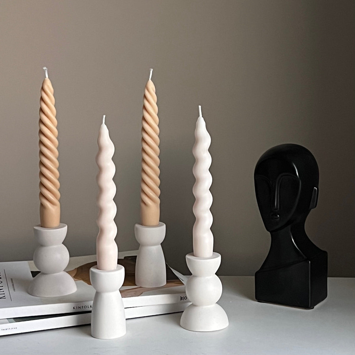 Handmade Jesmonite Hourglass Candlestick Holder: Minimalist Wedding Decor