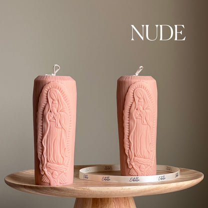 Mother Mary Soy Pillar Candle: Sculptural Catholic Candle
