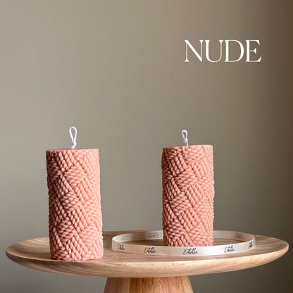 Bougie pilier en soja tricoté | Décoration sculpturale pour la maison