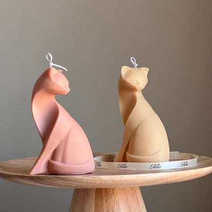 Bougie en cire de soja faite à la main en forme de chat | Pilier décoratif non parfumé