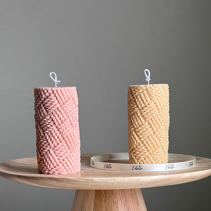 Bougie pilier en soja tricoté | Décoration sculpturale pour la maison