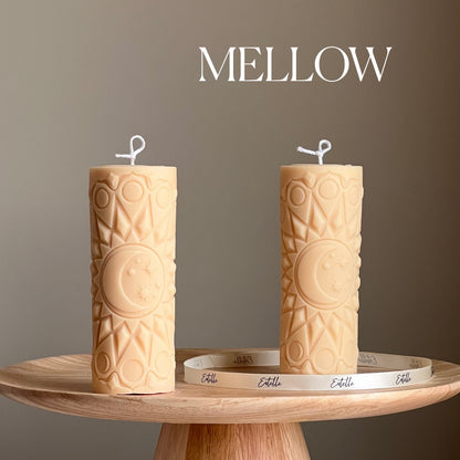 Moon Mandala Pillar Candle | Handmade Soy Wax Decorative Candle