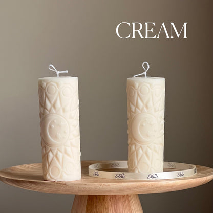 Moon Mandala Pillar Candle | Handmade Soy Wax Decorative Candle