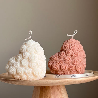Bougie Cœur Rose Faite à la Main | Pilier Décoratif en Cire de Soja