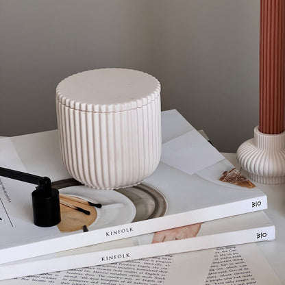 Handmade Ribbed Jar Soy Candle | Wood Wick, Jesmonite Vessel