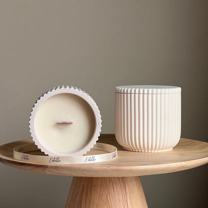 Handmade Ribbed Jar Soy Candle | Wood Wick, Jesmonite Vessel