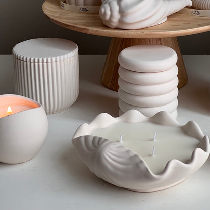 Handmade Ribbed Jar Soy Candle | Wood Wick, Jesmonite Vessel
