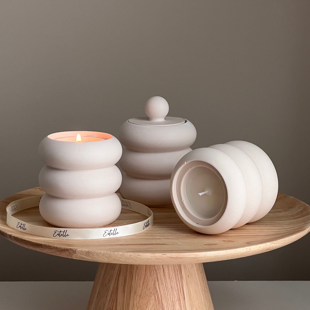 Donut Jar Soy Candle: Wood Wick, Jesmonite Vessel, Handmade