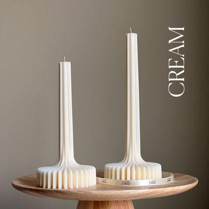 Bougie élégante en cire de soja : Bougie colonne sculpturale rayée