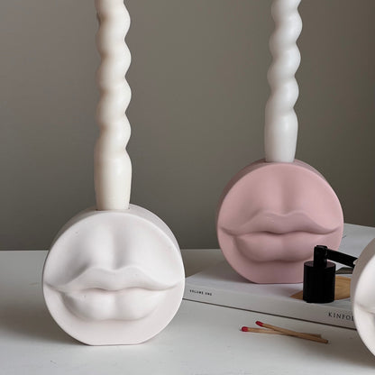 Lips Jesmonite Candlestick Holder: Handmade Wedding Decor
