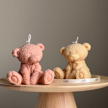 Bougie Ours en Peluche Faite Main en Cire de Soja : Cadeau Décoration Chambre d'Enfant