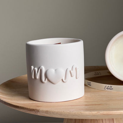 Handmade Soy Wax Candle: Jesmonite Vessel, Wood Wick - Mom Jar