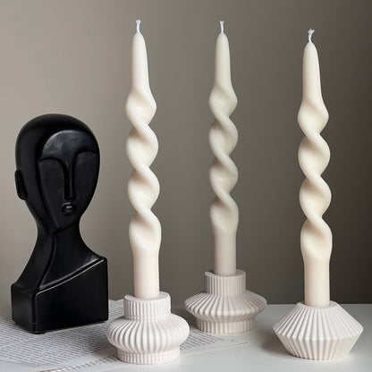 Ribbed Jesmonite Taper Candle Holder: Minimalist Table Decor