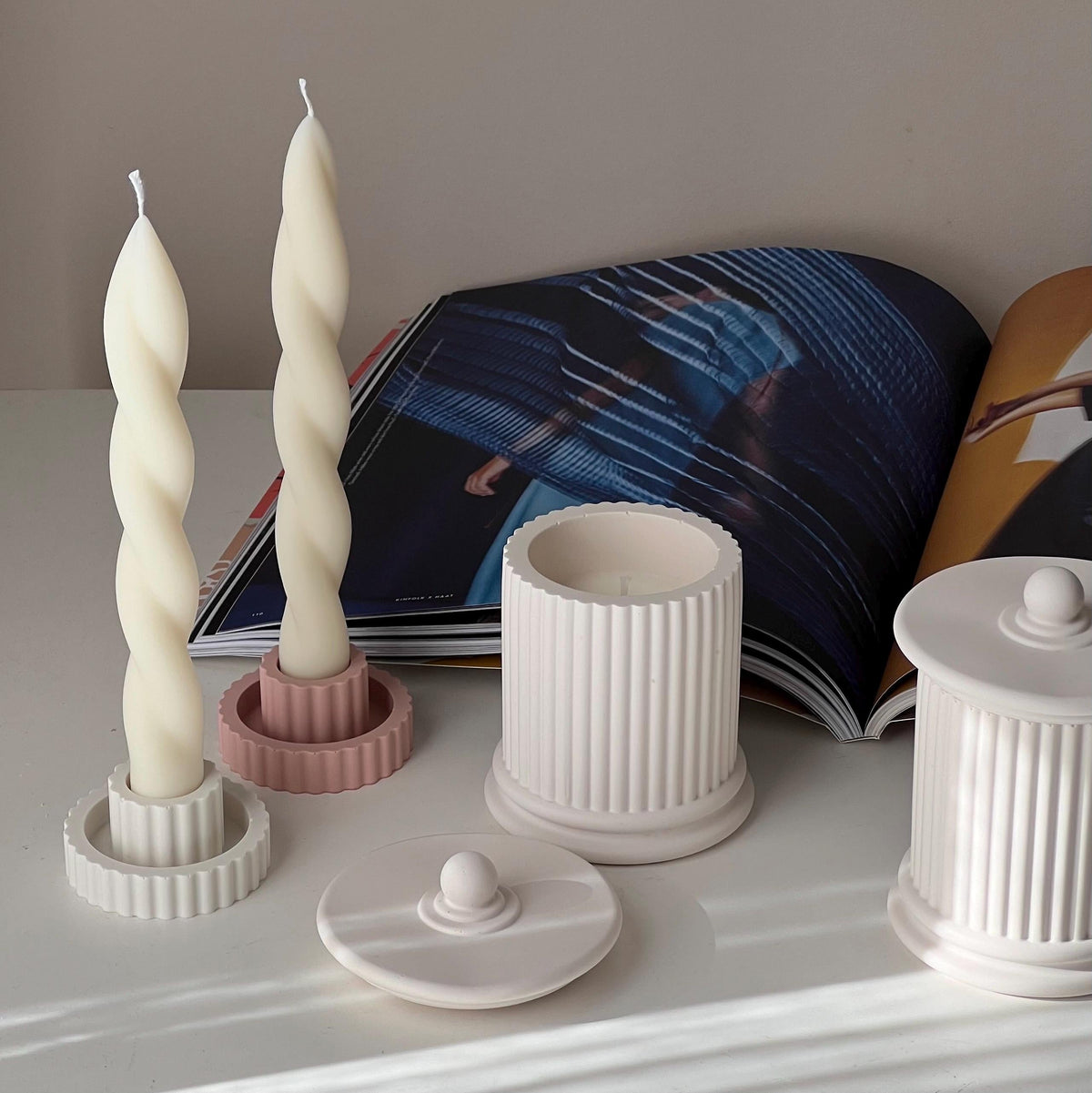 Ribbed Roman Jar Soy Candle | Jesmonite Vessel, Housewarming Gift
