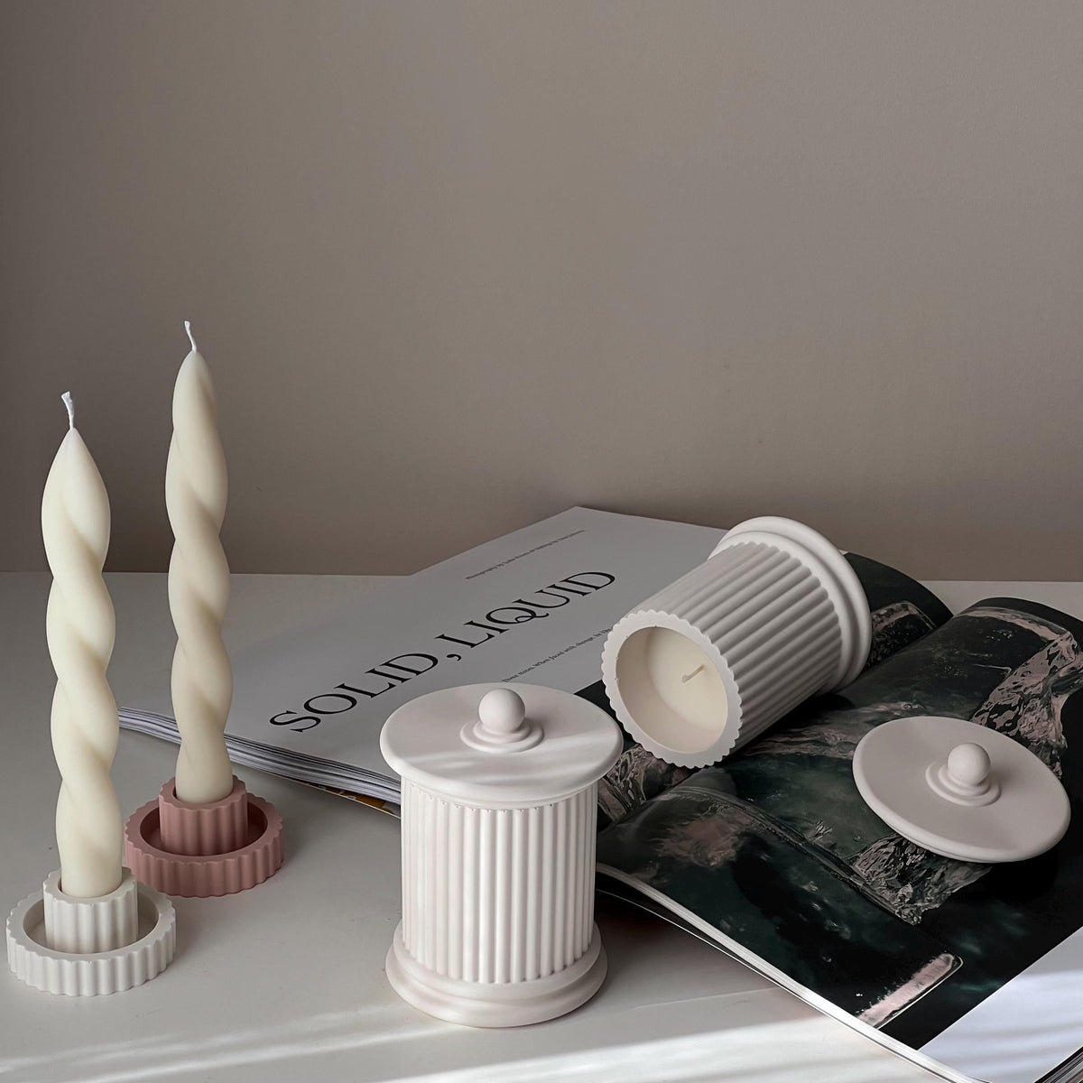 Ribbed Roman Jar Soy Candle | Jesmonite Vessel, Housewarming Gift