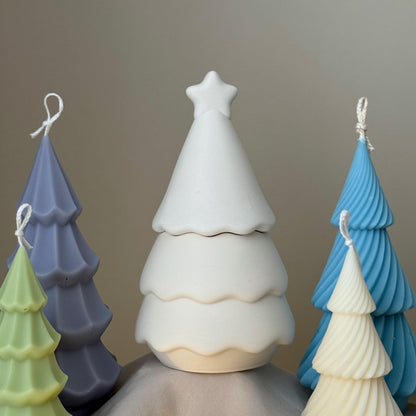 Bougie en cire de soja dans un pot Arbre de Noël : Décoration en Jesmonite faite à la main