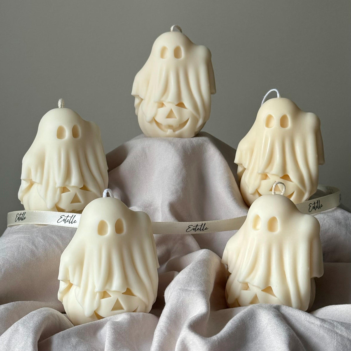 Handmade Halloween Ghost Candle: Soy Wax Pumpkin Decor