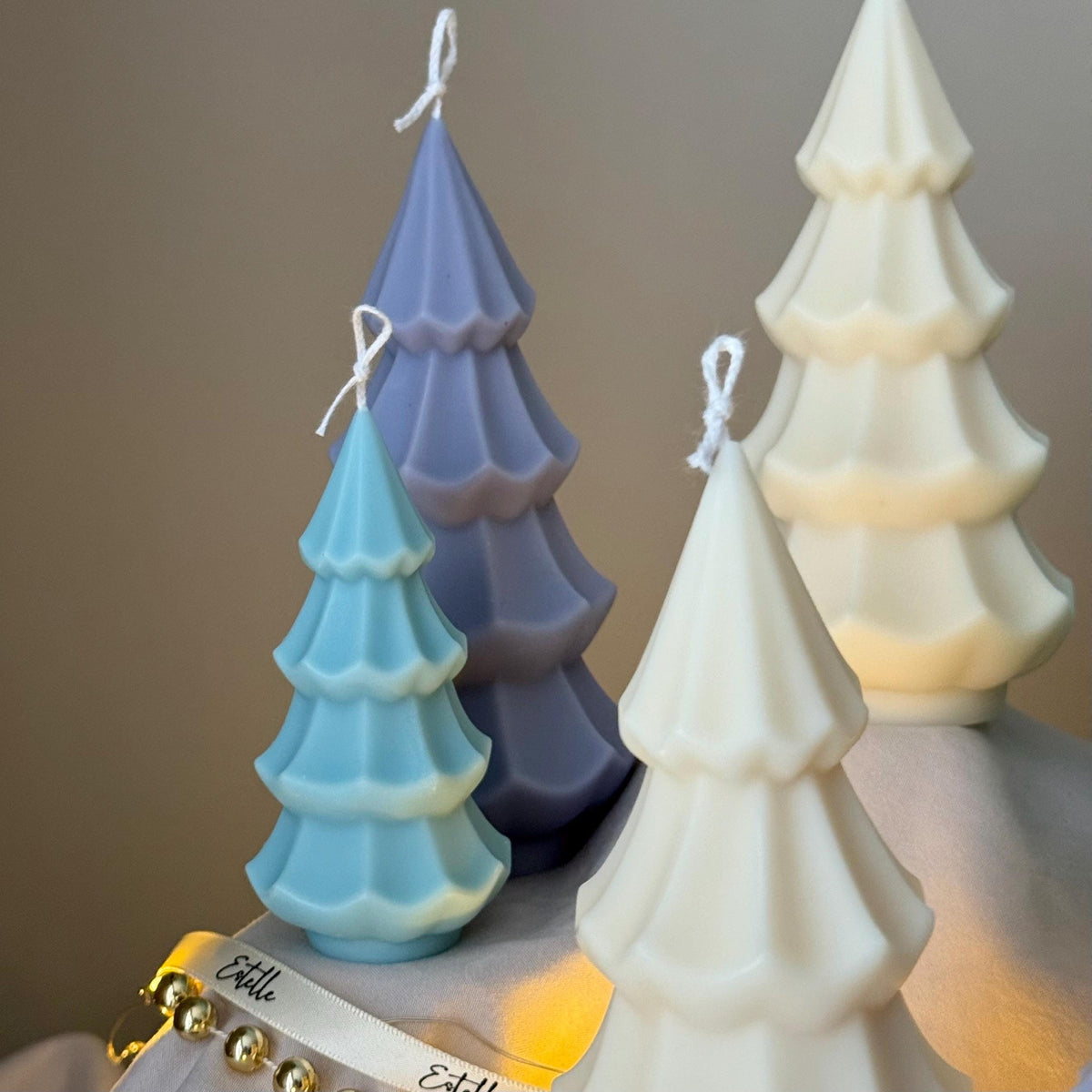 Handmade Ribbed Christmas Tree Candle: Soy Wax Holiday Decor