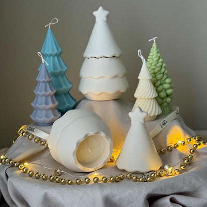 Bougie en cire de soja dans un pot Arbre de Noël : Décoration en Jesmonite faite à la main
