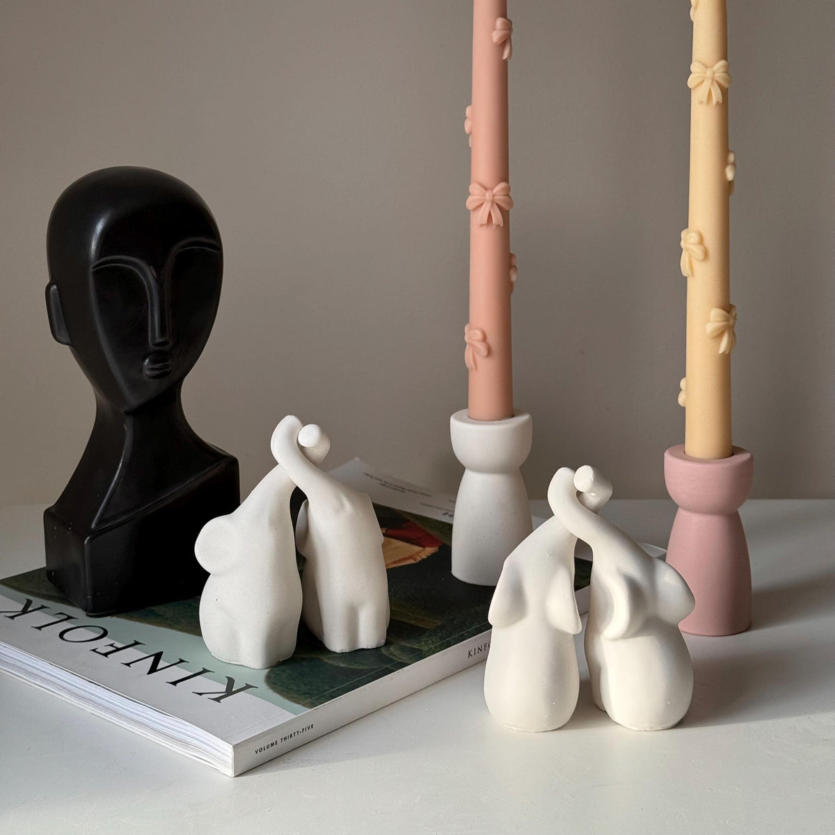 Couple d'éléphants en Jésmonite faits à la main | Décoration animale en pierre