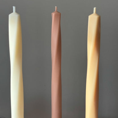 Greko Column Soy Wax Candle: Thin Swirl Taper, Decorative Candle