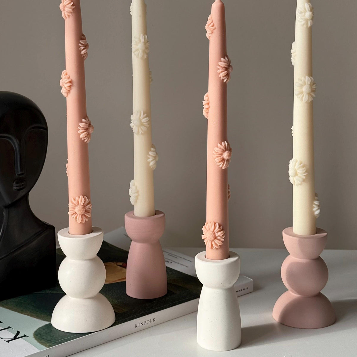 Handmade Flower Soy Wax Taper Candle: Decorative Dinner Candle