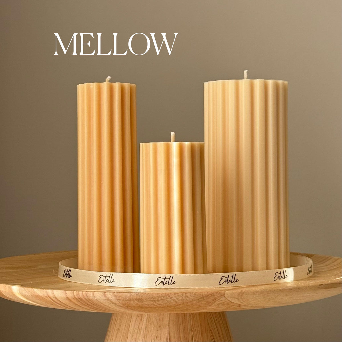 Hand Poured Soy Ribbed Pillar Candle Trio: Sculptural Art