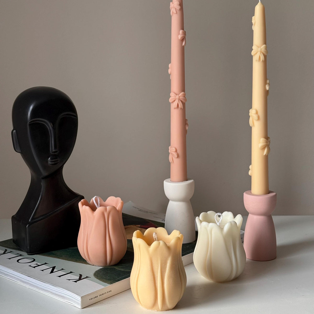 Bougie en cire de soja tulipe coulée à la main | Décoration sculpturale