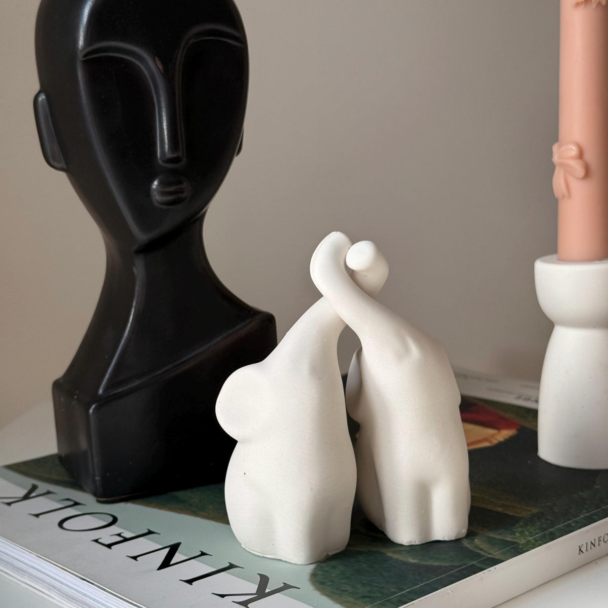 Couple d'éléphants en Jésmonite faits à la main | Décoration animale en pierre